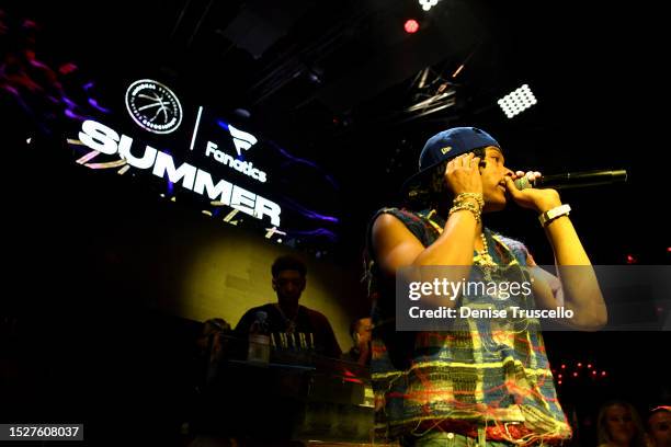 Lil Baby performs onstage during the Summer Players Party hosted by Michael Rubin, Fanatics, and the National Basketball Players Association on July...