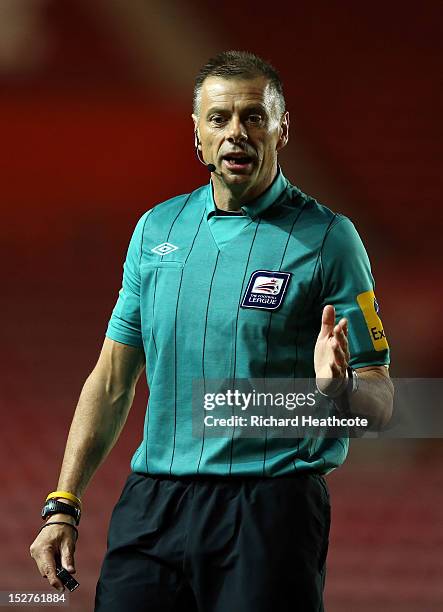 Referee Mark Halsey in action during the Captial One Cup third round match between Southampton and Sheffield Wednesday at St Mary's on September 25,...