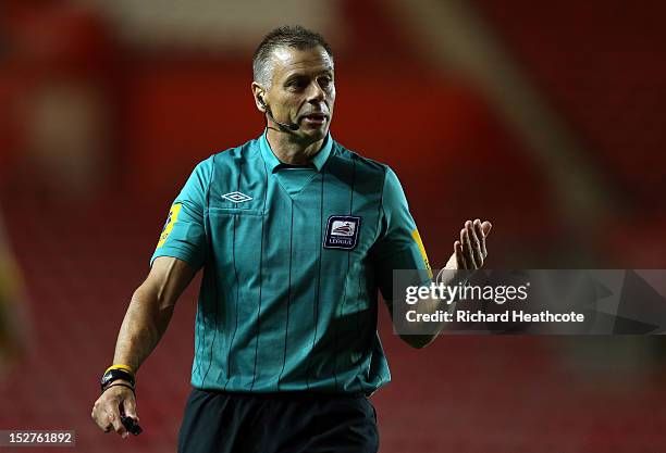 Referee Mark Halsey in action during the Captial One Cup third round match between Southampton and Sheffield Wednesday at St Mary's on September 25,...