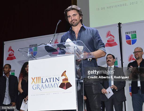 Singer Juanes attends the XIII Annual Latin GRAMMY Awards Nominations Announcement held at Belasco Theatre on September 25, 2012 in Los Angeles,...