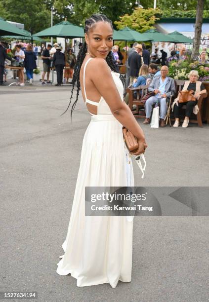 Naomi Ackie attends day seven of the Wimbledon Tennis Championships at the All England Lawn Tennis and Croquet Club on July 09, 2023 in London,...