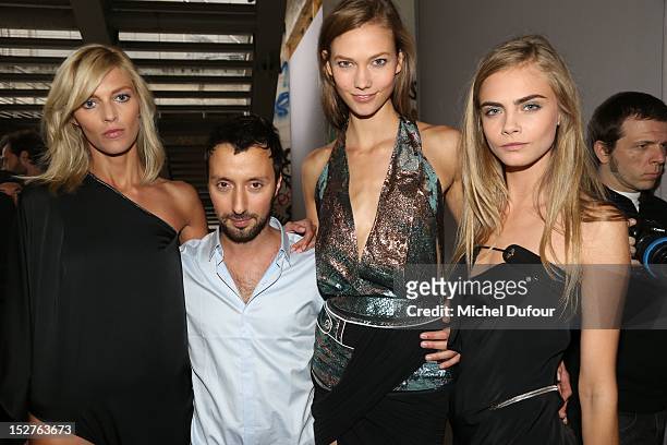 Anja Rubic, Anthony Vaccarello and models after the show at the Paris Fashion Week Womenswear Spring / Summer 2013 the Anthony Vacarello Spring /...