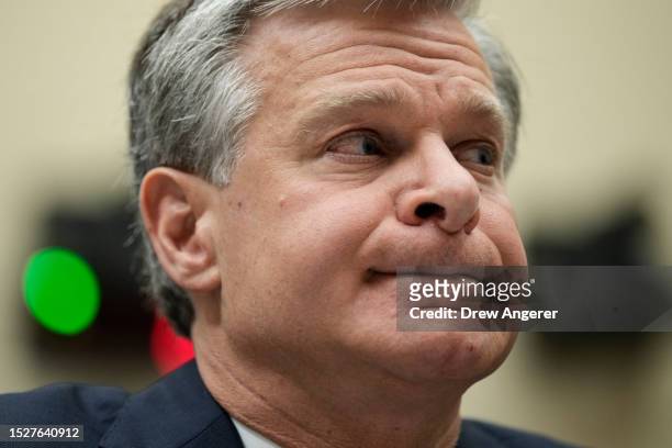 Director Christopher Wray testifies during a House Judiciary Committee about oversight of the Federal Bureau of Investigation on Capitol Hill July...