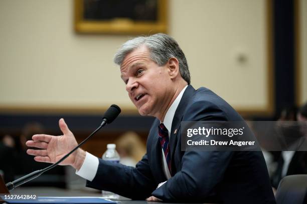 Director Christopher Wray testifies during a House Judiciary Committee about oversight of the Federal Bureau of Investigation on Capitol Hill July...