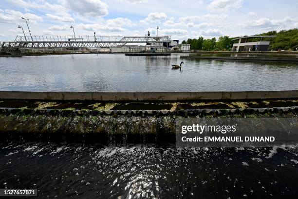 This photograph taken on July 12, 2023 shows a view of the Seine-Valenton wastewater treatment plant of the greater Paris Sanitation Authority SIAAP...