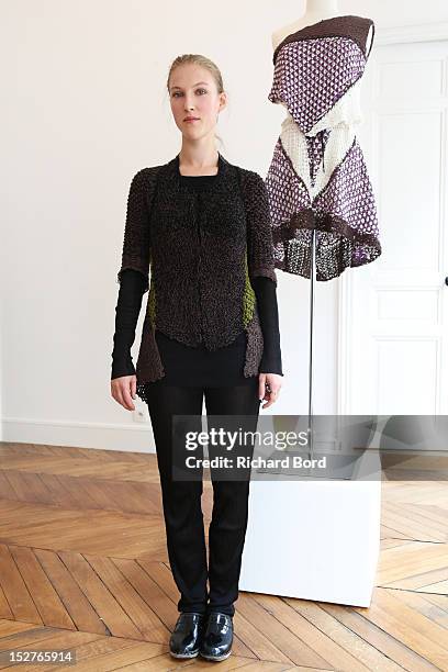 Designer Alice Lemoine poses during the Le Moine Tricote Spring / Summer 2013 show as part of Paris Fashion Week on September 25, 2012 in Paris,...