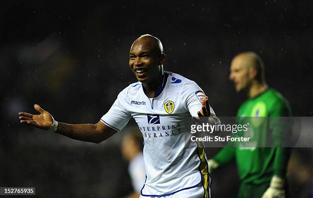 Leeds player El-Hadji Diouf reacst during the Capital One Cup Third Round match between Leeds United and Everton at Elland Road on September 25, 2012...