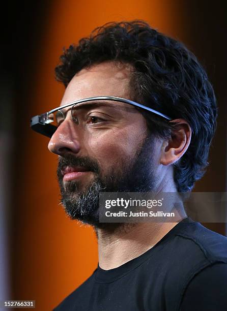 Google co-founder Sergey Brin looks on during a news conference at Google headquarters on September 25, 2012 in Mountain View, California. California...