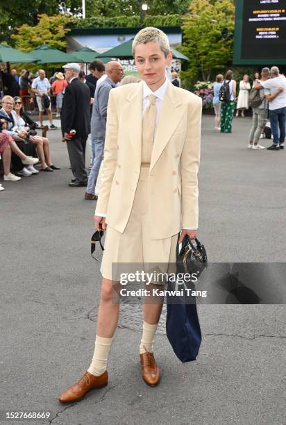 Emma Corrin attends day seven of the Wimbledon Tennis Championships at the All England Lawn Tennis and Croquet Club on July 09, 2023 in London,...