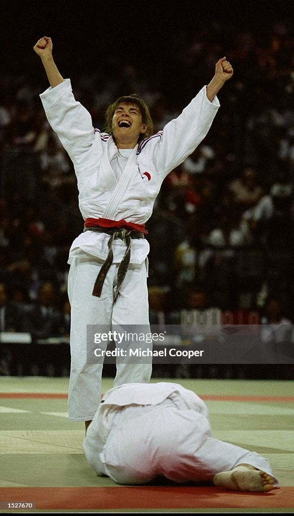 Restoux Marie Claire Restoux of France celebrates her win over Larysa Krause ...