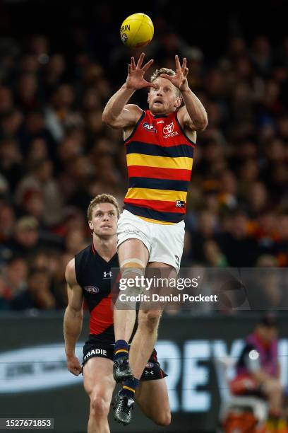 Rory Sloane of the Crows marks the ball during the round 17 AFL match between Essendon Bombers and Adelaide Crows at Marvel Stadium, on July 09 in...