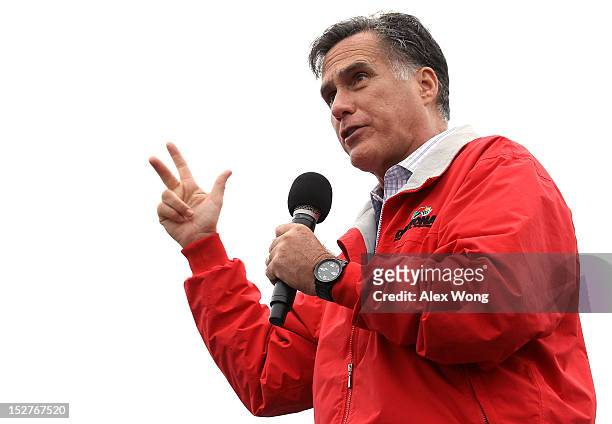 Republican presidential candidate and former Massachusetts Governor Mitt Romney speaks during a campaign rally September 25, 2012 at Dayton...