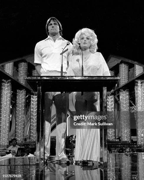 Olympic Athelete Bruce Jenner and singer/songwriter Dolly Parton rehearse their presenter duties before the 3rd Annual Rock Awards, held at The...