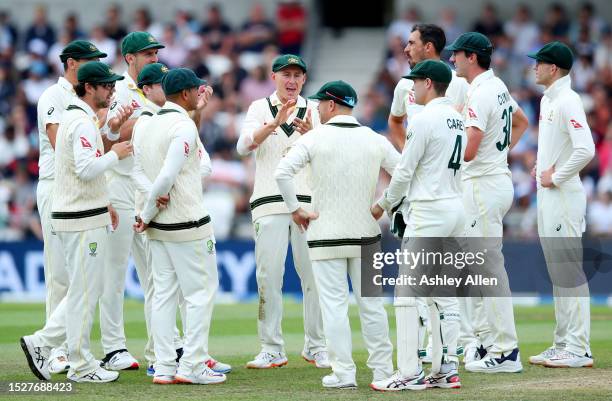 Australia celebrate the wicket of Ben Duckett of England during Day Four of the LV= Insurance Ashes 3rd Test Match between England and Australia at...