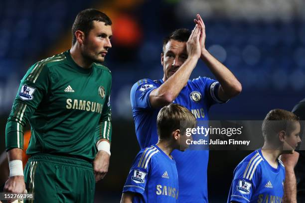 CHelsea's Ross Turnbull and John Terry out on the pitch prior to their Capital One Cup third round match against Wolverhampton Wanderers at Stamford...