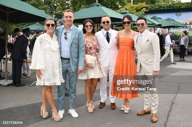 Annie Verret, Jordan Spieth, Jillian Wisniewski, Justin Thomas, Allison Stokke and Rickie Fowler attend day seven of the Wimbledon Tennis...