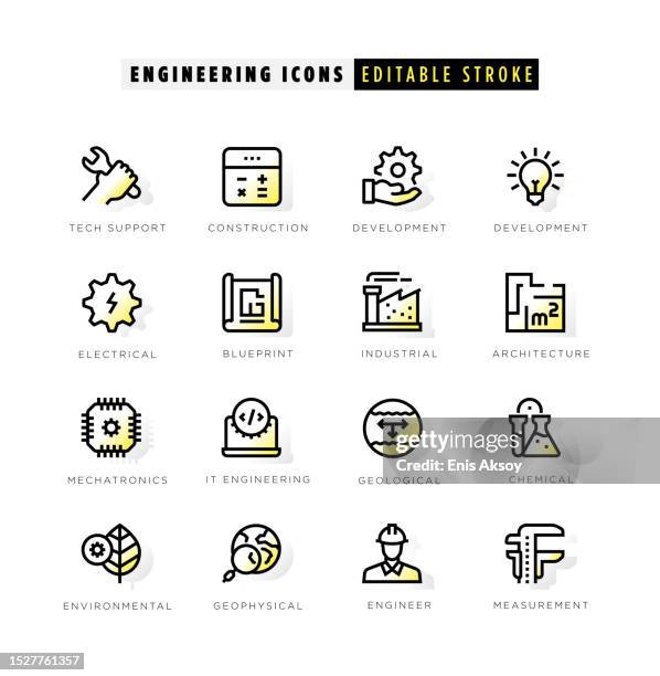 engineering icons with yellow inner glow - geology icon stock illustrations