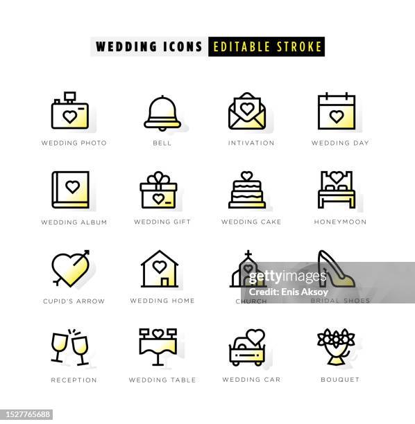 wedding icons with yellow inner glow - honeymoon icon stock illustrations