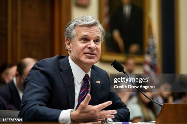 Director Christopher Wray testifies during a House Judiciary Committee hearing about oversight of the Federal Bureau of Investigation on Capitol Hill...