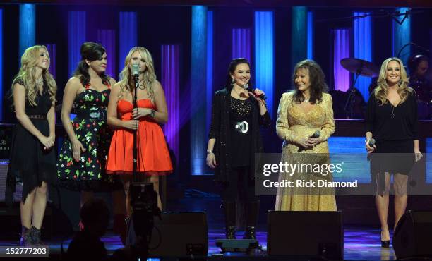 Ashley Monroe, Angaleena Presley and Miranda Lambert of Pistol Annies, Crystal Gayle, Loretta Lynn and Lee Ann Womack perform the finale during the...