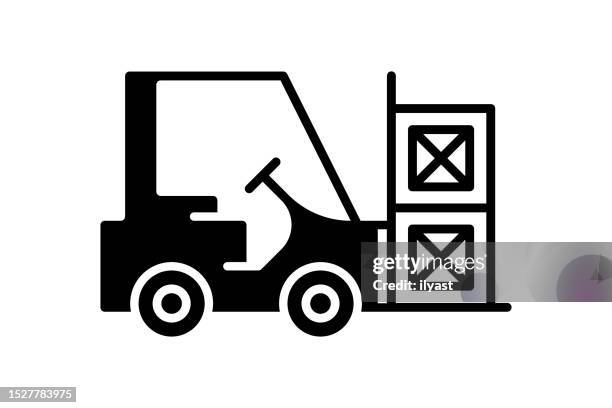 forklift black line & fill vector icon - forklift driver stock illustrations