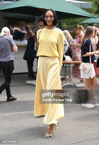 Jourdan Dunn attends day seven of the Wimbledon Tennis Championships at the All England Lawn Tennis and Croquet Club on July 09, 2023 in London,...