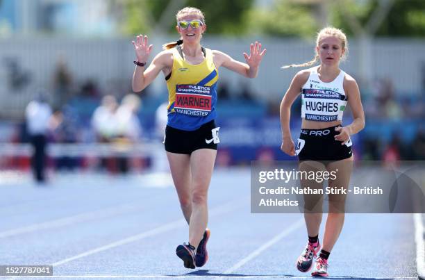 Heather Warner of Pembrokeshire celebrates after winning the Women's 5000m Walk during Day Two of the UK Athletics Championships at Manchester...