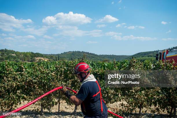 Bouches-du-Rhone, France, . A fire brigade during a flooding operation on the site.