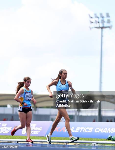 Pagen Spooner of Hyde Park and Hannah Hopper of Cambridge compete during the Women's 5000m Walk during Day Two of the UK Athletics Championships at...