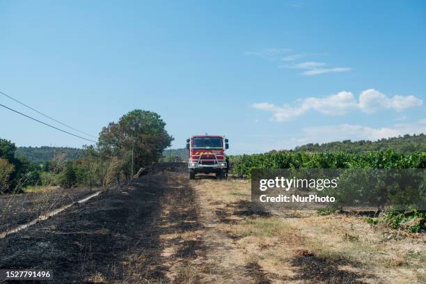 Bouches-du-Rhone, France, . A fire brigade during a flooding operation on the site.