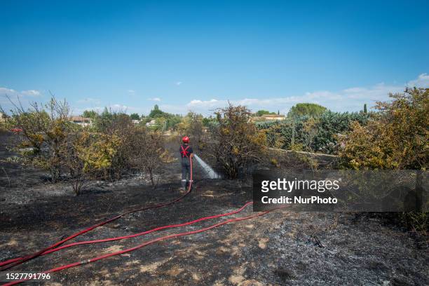 Bouches-du-Rhone, France, . A fire brigade during a flooding operation on the site.