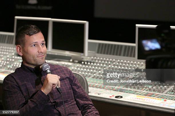 Kaskade attends the GRAMMY U Los Angeles Presents Up Close And Personal With Steve Aoki And Kaskade at Los Angeles Film School on September 25, 2012...
