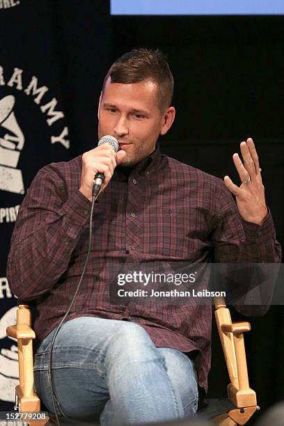 Kaskade attends the GRAMMY U Los Angeles Presents Up Close And Personal With Steve Aoki And Kaskade at Los Angeles Film School on September 25, 2012...