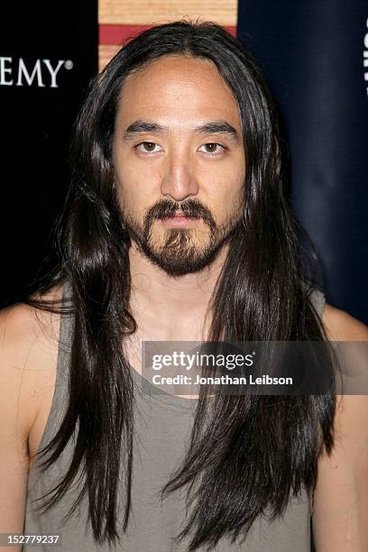 Steve Aoki attends the GRAMMY U Los Angeles Presents Up Close And Personal With Steve Aoki And Kaskade at Los Angeles Film School on September 25,...