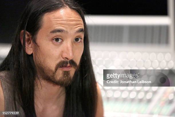 Steve Aoki attends the GRAMMY U Los Angeles Presents Up Close And Personal With Steve Aoki And Kaskade at Los Angeles Film School on September 25,...