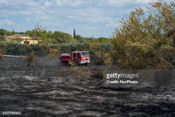 Bouches-du-Rhone, France, . A fire brigade during a flooding operation on the site.