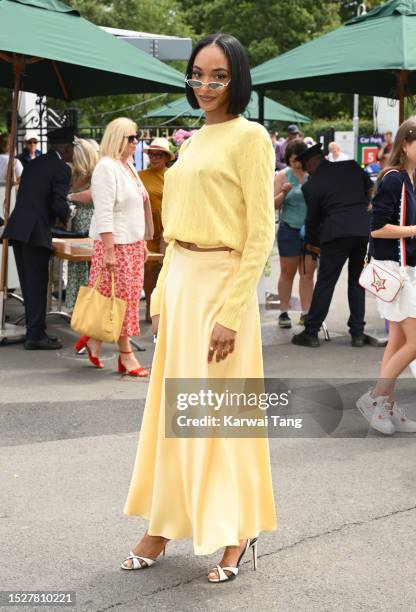 Jourdan Dunn attends day seven of the Wimbledon Tennis Championships at the All England Lawn Tennis and Croquet Club on July 09, 2023 in London,...