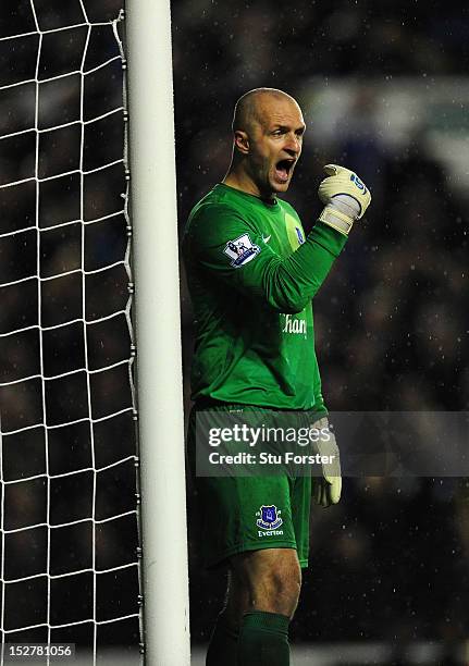 Everton keeper Jan Mucha in action during the Capital One Cup Third Round match between Leeds United and Everton at Elland Road on September 25, 2012...