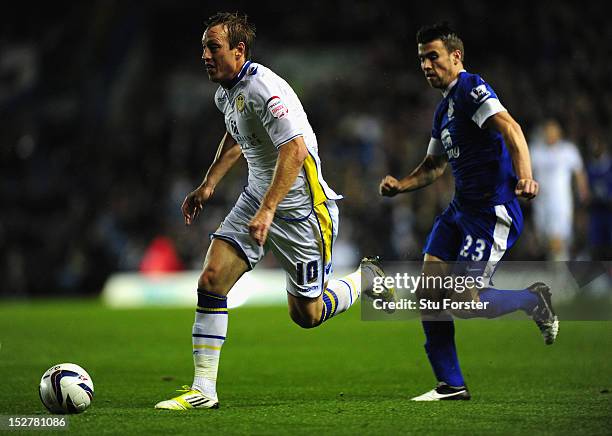 Leeds player Luciano Becchio in action during the Capital One Cup Third Round match between Leeds United and Everton at Elland Road on September 25,...