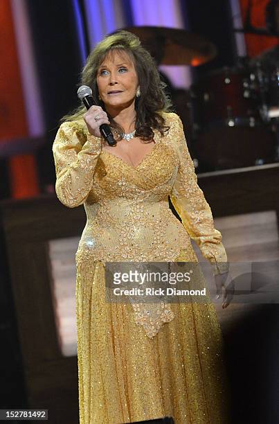 Loretta Lynn performs during the celebration of Loretta Lynn's 50th Opry Anniversary at The Grand Ole Opry on September 25, 2012 in Nashville,...