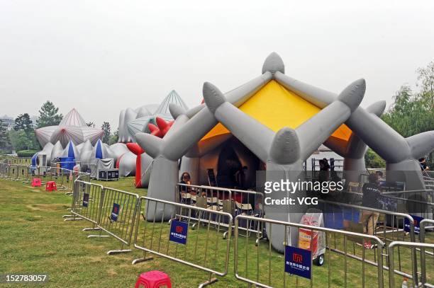 General view of the Miracoco Luminarium, an inflatable sculpture by British artist Alan Parkinson of Architects of Light, at Evergreen Garden during...
