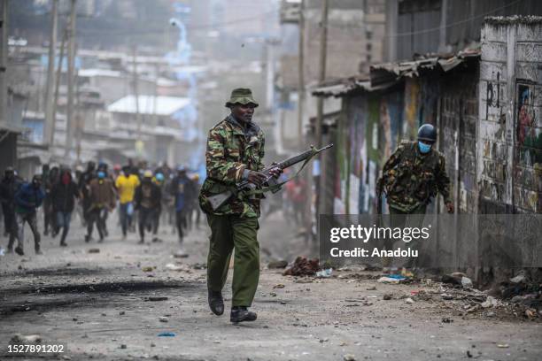 Security forces intervene to the demonstrators, protesting tax increases, in Nairobi, Kenya on July 12, 2023.