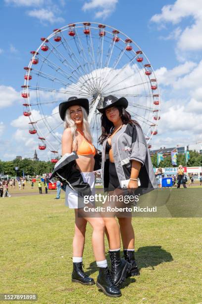 Festival goers arrive on the third day of the TRNSMT Festival 2023 at Glasgow Green on July 09, 2023 in Glasgow, Scotland.