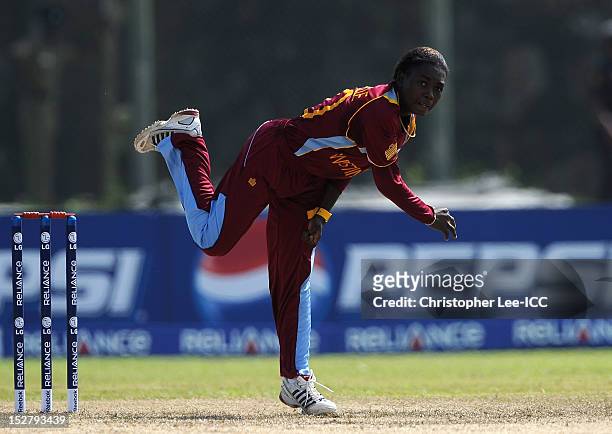 Shemaine Campbelle of West Indies bowling during the ICC Women's World Twenty20 Group B match bewteen New Zealand and West Indies at Galle...
