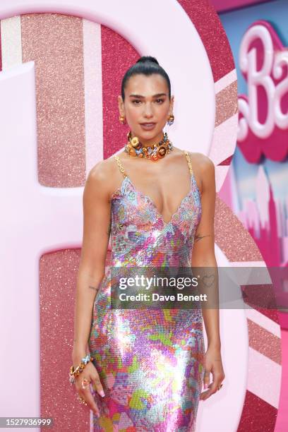 Dua Lipa attends the European Premiere of "Barbie" at Cineworld Leicester Square on July 12, 2023 in London, England.