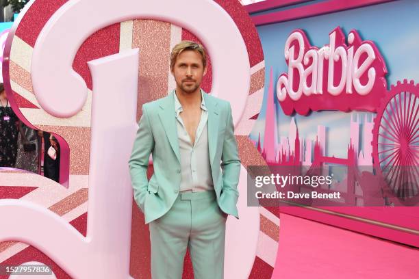 Ryan Gosling attends the European Premiere of "Barbie" at Cineworld Leicester Square on July 12, 2023 in London, England.