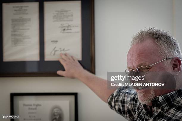 Kirk Bloodsworth speaks during an interview with AFP in his apartment in Mount Rainier, Maryland on September 26, 2012. Kirk Bloodsworth is the first...