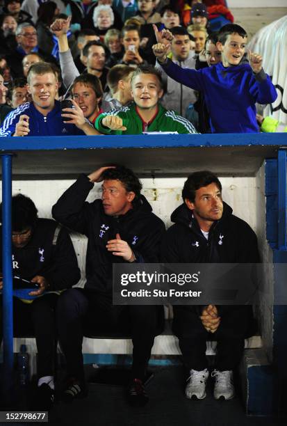 Spurs manager Andre Villas-Boas looks on from the bench before the Capital One Cup Third Round match between Carlisle United and Tottenham Hotspur at...