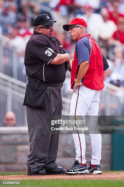 Manager Davey Johnson of the Washington Nationals argues with Home plate umpire Wally Bell during a game against the St Louis Cardinals at Nationals...