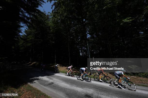Neilson Powless of The United States and Team EF Education-EasyPost - Polka Dot Mountain Jersey, Matteo Jorgenson of The United States and Movistar...